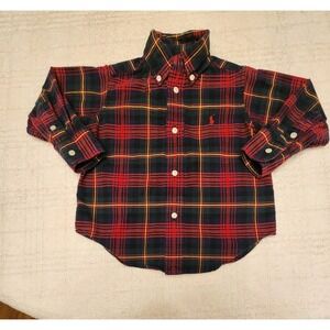 Ralph Lauren Plaid Shirt Toddlers Boys 3/3T Multi Long Sleeve Button Down Red